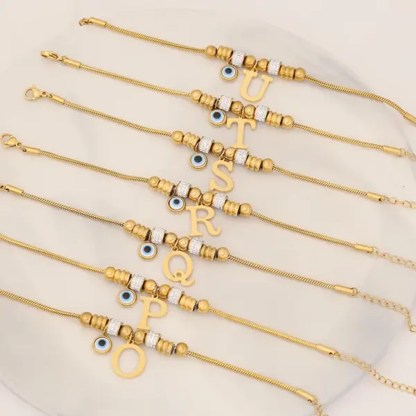 Wholesale 304 Stainless Steel Copper 18K Gold Plated Retro Commute Inlay Letter Eye Rhinestones Bracelets