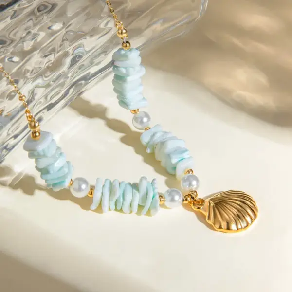 Wholesale PVD Coated Real Gold Plated 18K Gold Starfish Shell 304 Stainless Steel Vacation Marine Style Waterproof Non Tarnish 304 Stainless Steel Pendant Necklace