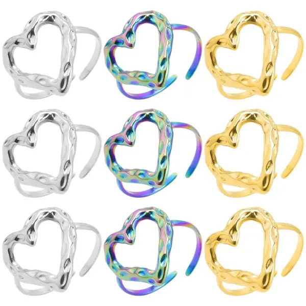 Wholesale PVD Coated Real Gold Plated Heart Shape 304 Stainless Steel Simple Style Waterproof Non Tarnish Rings