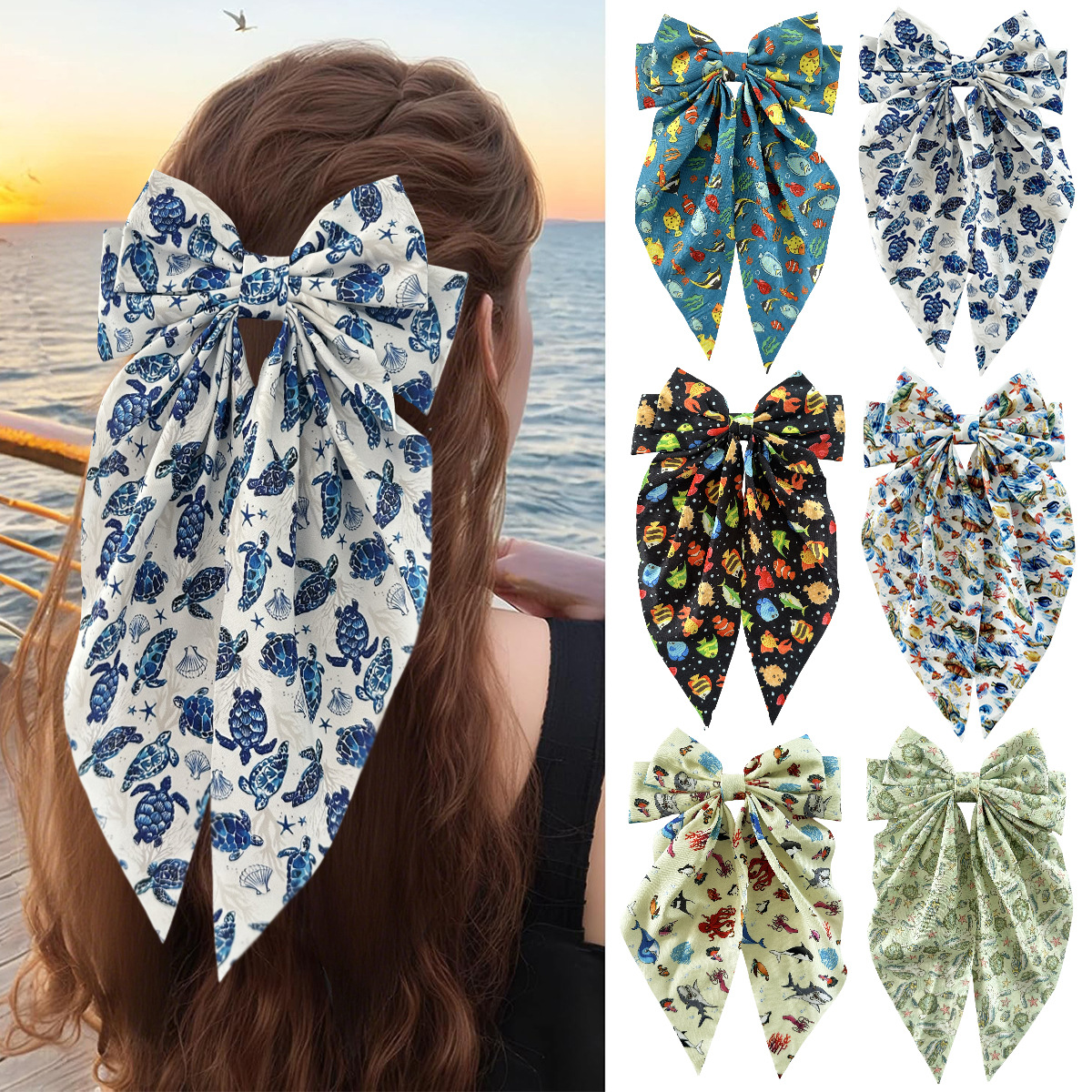 Wholesale New Turtle Hairpin Holiday Style Bow Streamer Spring Clip Whale Shark Ocean Series Hairpin Hair Aessories