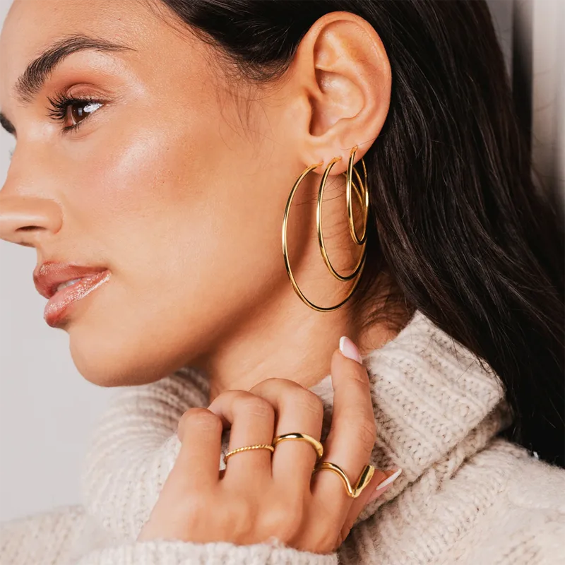 Wholesale 1 Pair Basic Exaerated Luxurious Solid Color 304 Stainless Steel 18K Gold Plated Earrings