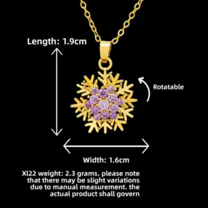 XL22 Rotating Purple Snowflake Necklace / Gold