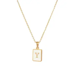 Fritillary Letter Square Pendant Necklace-Gold-Letter Y