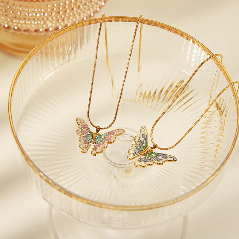 Wholesale 304 Stainless Steel 18K Gold Plated IG Style Sweet Simple Style Butterfly Pendant Necklace