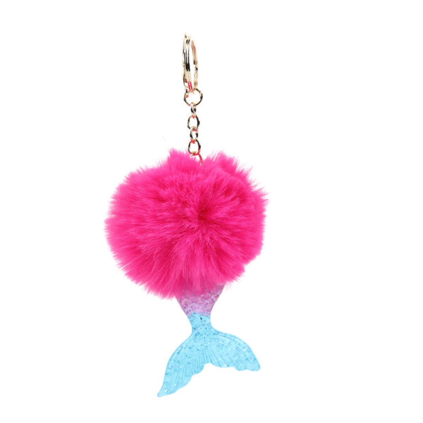 Wholesale Gold powder mermaid fur ball key chain fish tail pendant imitation Rex rabbit fur ball pendant cute school bag pendant