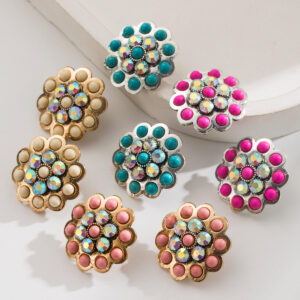 Wholesale Western-style turquoise earrings, vintage-style diamond-encrusted turquoise flower earrings