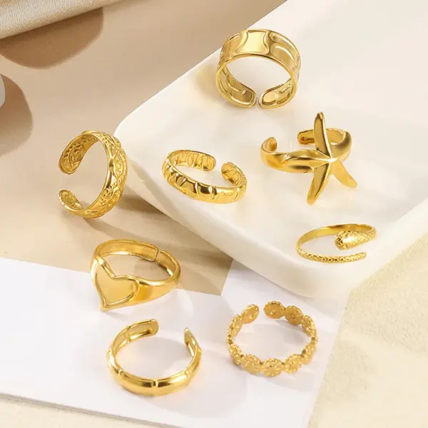 Wholesale 304 Stainless Steel Geometric Heart Shape Flower PVD Coated Stone-Free 18K Real Gold Plated IG Style Classic Style Waterproof Non Tarnish Plating Open Rings