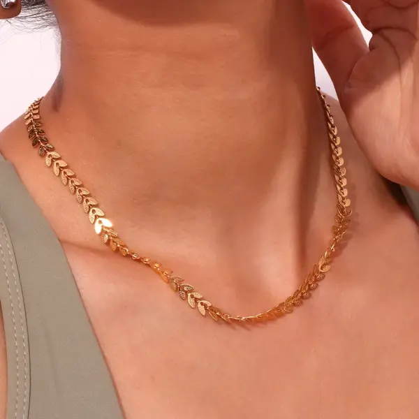 Wholesale 304 Stainless Steel Grain PVD Coated Stone-Free 18K Real Gold Plated Simple Style Waterproof Non Tarnish Plating Gold Necklace