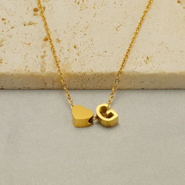 Wholesale PVD Coated 18K Gold Plated Letter Heart Shape 304 Stainless Steel Casual French Style Waterproof Non Tarnish 304 Stainless Steel Pendant Necklace