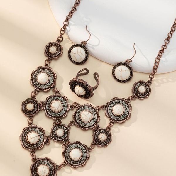 Wholesale Bohemian vintage multi-layered round white and blue pine necklace