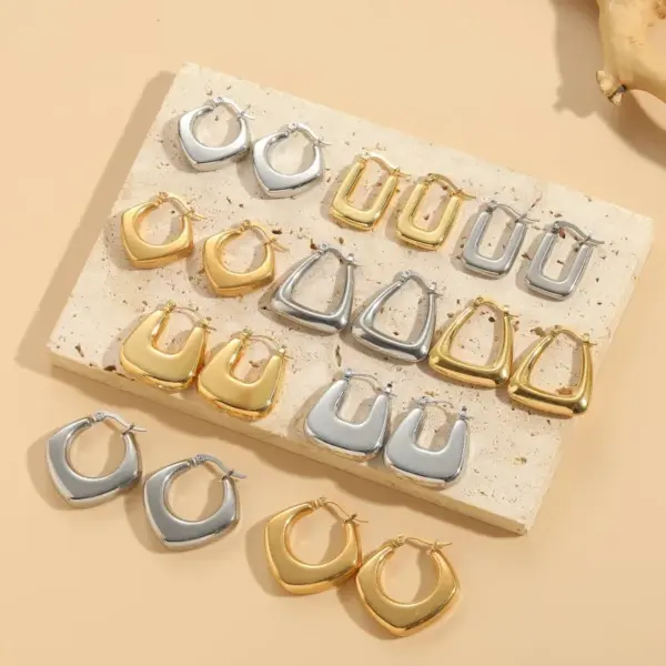 Wholesale 304 Stainless Steel Triangle Square PVD Coated Elegant Retro Hollow Out Gold Earrings