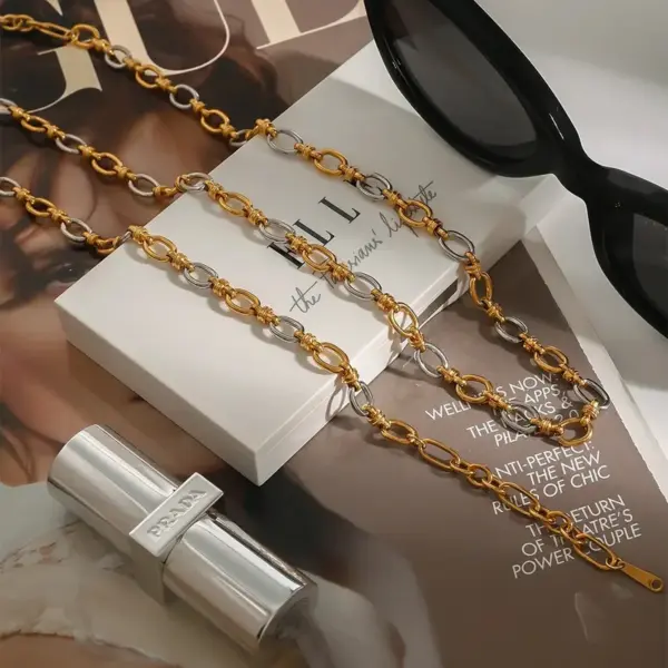 Wholesale Modern Minimalist Ladies Bracelet And Necklace Set 18K Gold Stainless Steel Gold And Silver Splicing Cross Buckle Hip Hop Design