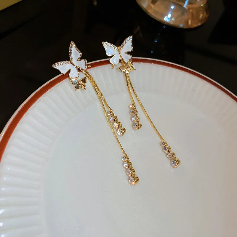 Wholesale 1 Pair Simple Style Butterfly Inlay Copper Zircon Drop Earrings