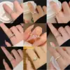 Wholesale Fashion Heart Shape Flower Bow Knot Copper Plating Inlay Pearl Zircon Open Ring 1 Piece
