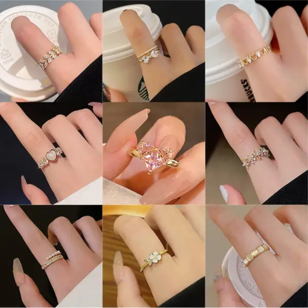 Wholesale Fashion Heart Shape Flower Bow Knot Copper Plating Inlay Pearl Zircon Open Ring 1 Piece