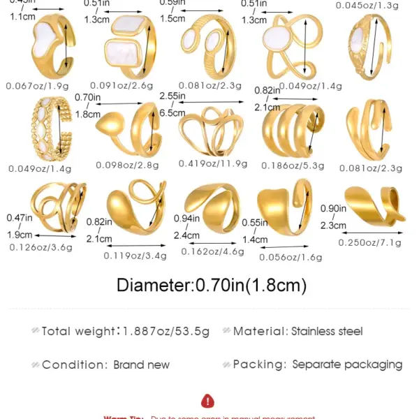 Wholesale Jewelry IG Style Round Oval Heart Shape 304 Stainless Steel 18K Gold Plated Enamel Plating Open Rings