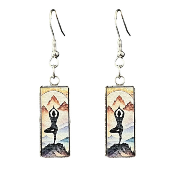 Wholesale Metal Wood Grain Mountain Peak Yoga Meditation Energy Earrings