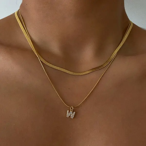 Wholesale Water Plating Vacuum Plating 18K Gold Plated Letter Titanium Steel Brass Fashion 304 Stainless Steel Layered Necklaces