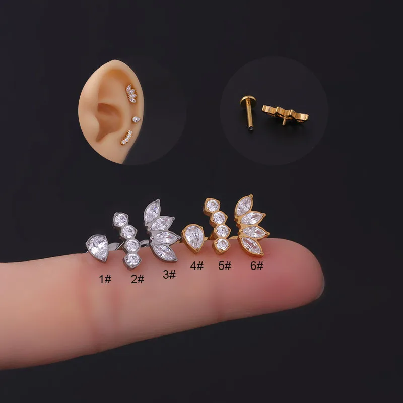 Wholesale Ear Cartilage Rings & Studs Fashion Water oplets Titanium Zircon