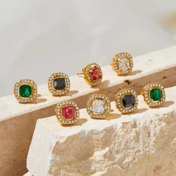 Wholesale PVD Coated Real Gold Plated 16K Gold White Gold Plated Gold Plating Square 304 Stainless Steel Titanium Steel Classic Style Waterproof Non Tarnish Bracelets Earrings Necklace