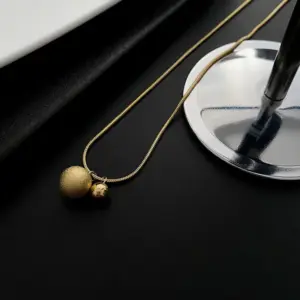 05-C8 Titanium Steel Dull Polish Bead Necklace / Gold