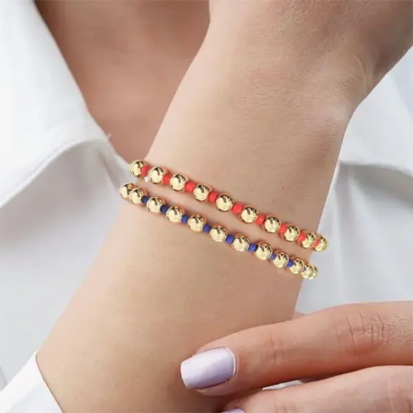 Wholesale Copper Ig Style Color Block Beaded Knitting Bracelets