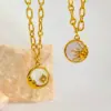 Wholesale 201 Stainless Steel 304 Stainless Steel Shell Retro Enamel Plating Inlay Sun Moon Shell Zircon Pendant Necklace
