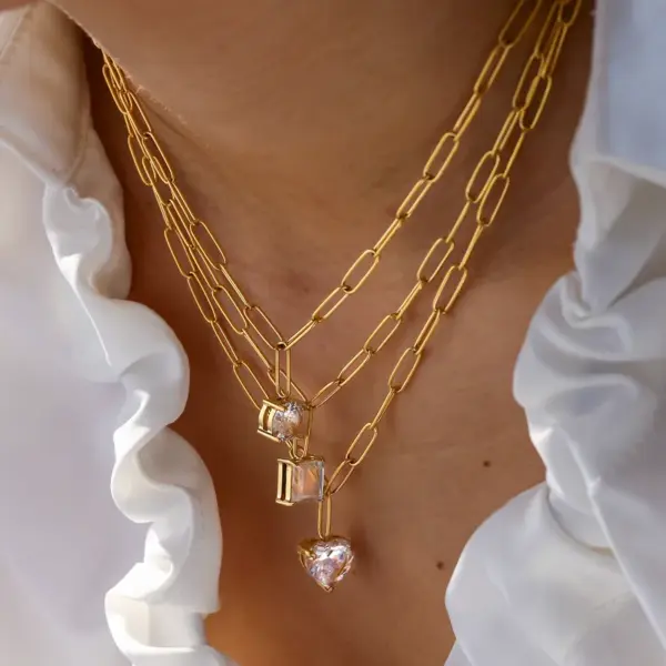 Wholesale 304 Stainless Steel Plated With 18K Real Gold Vacuum Electroplating (In Furnace) Gold Women's Suitable Geometric Zircon Necklace