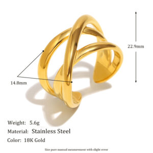 Cross line open ring-gold