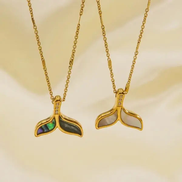 Wholesale PVD Coated 14K Gold Real Gold Plated Fish Tail 304 Stainless Steel Retro Waterproof Non Tarnish 304 Stainless Steel Pendant Necklace