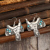 Wholesale Bohemian Western Style Saddle Inlaid Turquoise Alloy Earrings