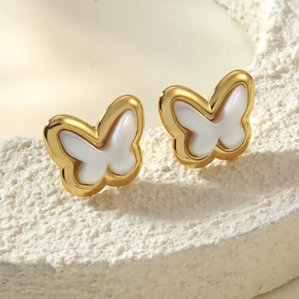 Wholesale Water Plated Imitation Gold Wind Heart/Butterfly/Flower/Geometric Earrings 304 Stainless Steel Three-Dimensional Stars