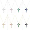 Wholesale Brass 18K Gold Plated Hip-Hop Luxurious Cool Style Cross Inlay Zircon Pendant Necklace