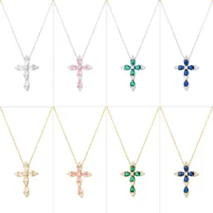 Wholesale Brass 18K Gold Plated Hip-Hop Luxurious Cool Style Cross Inlay Zircon Pendant Necklace