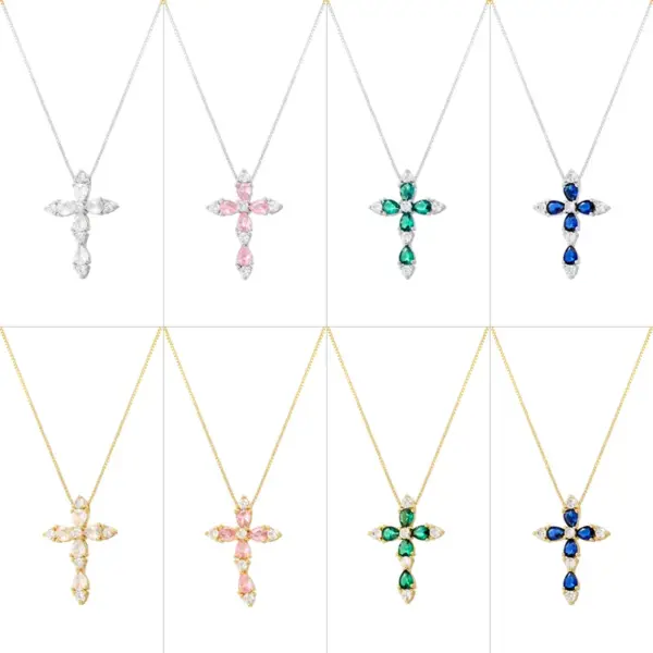 Wholesale Brass 18K Gold Plated Hip-Hop Luxurious Cool Style Cross Inlay Zircon Pendant Necklace
