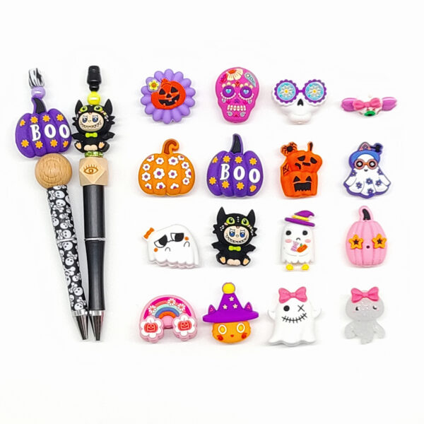 Wholesale New Food Grade Halloween Silicone Bead Printing Silicone Beads DIY Beaded Pen Silicone Bead Accessories