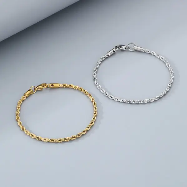 Ion Plating (IP) 18K Gold Plated Twist 304 Stainless Steel Simple Style Waterproof Non Tarnish 304 Stainless Steel Bracelets