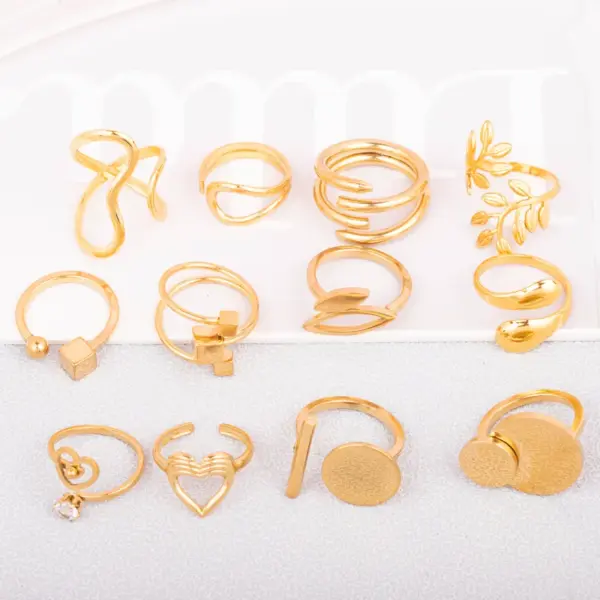 Wholesale 304 Stainless Steel Star Mermaid Snowflake PVD Coated Stone-Free Golden Plated Elegant Cute Romantic Open Rings