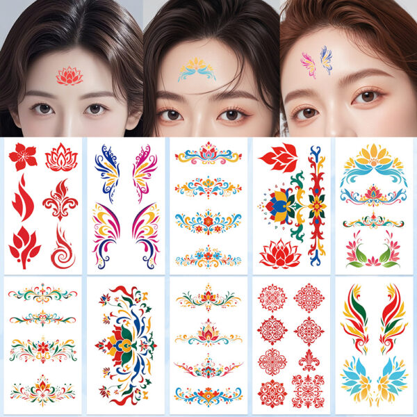 Wholesale 10 Sheets/Pack of New Domestic Dunhuang Painted Eyebrow Tattoo Stickers for School Teachers to Reward Toy Arm Stickers