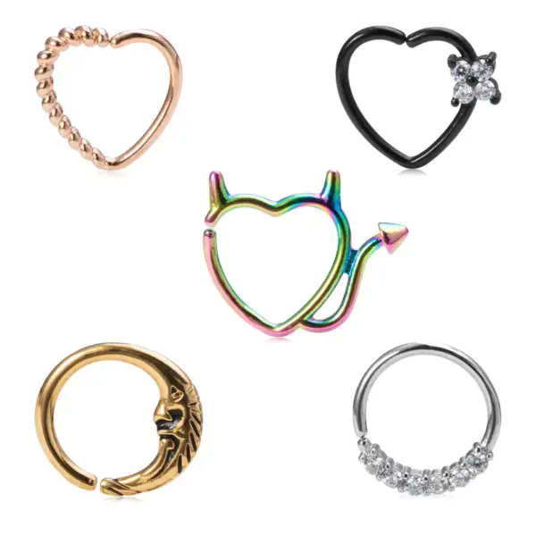 Wholesale Fashion Moon Heart Shape Stainless Steel Inlay Zircon Nose Ring 1 Piece Nose Pin