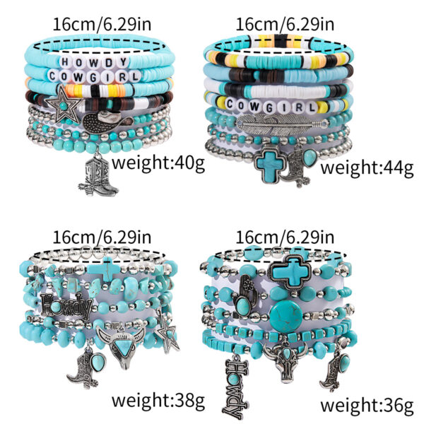 Wholesale European and American Cross-border Explosive Bracelet suit Fashion Personalized Niutou Turquoise Beaded Elastic Bracelet suit Jewelry