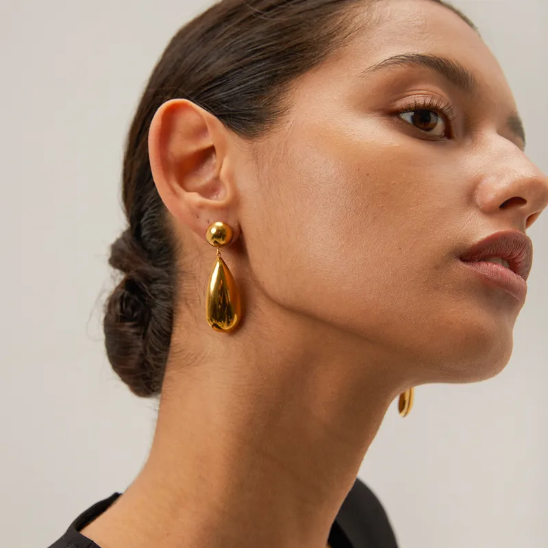 Wholesale PVD Coated Real Gold Plated 18K Gold Water oplets Stainless Steel IG Style Waterproof Non Tarnish 304 Stainless Steel op Earrings