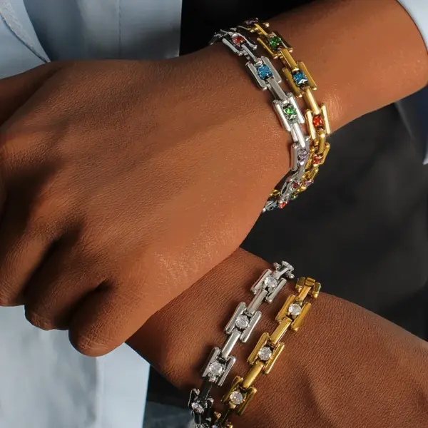 PVD Coated 18K Gold Real Gold Plated Square 304 Stainless Steel Casual Waterproof Non Tarnish Bracelets Necklace Jewelry Set