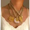 Wholesale Fashion Trendy Stainless Steel Leaf Conch Sun High-End Necklace Knitted Silk Mesh Belt Necklace For Women