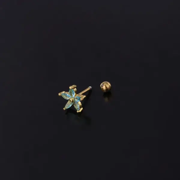 Copper Artificial Gemstones Ear Cartilage Rings & Studs Flower Waterproof Non Tarnish Surgical Steel