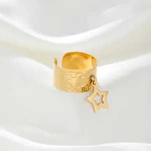 Wholesale 304 Stainless Steel Star PVD Coated 14K Gold Plated 18K Gold Plated Simple Style Waterproof Non Tarnish Gold Charm Rings