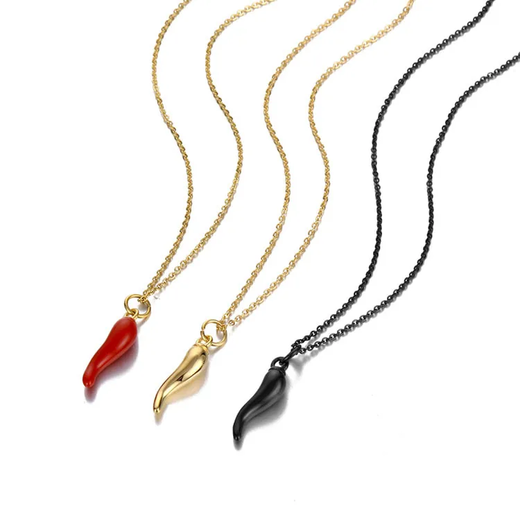 Wholesale Titanium Steel Simple Style Chili Polishing Enamel Plating Pendant Necklace