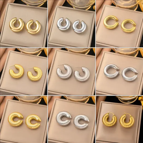 Wholesale PVD Coated Real Gold Plated Geometric Titanium Steel Casual Simple Style Waterproof Non Tarnish Ear Cuffs Earrings Ear Studs