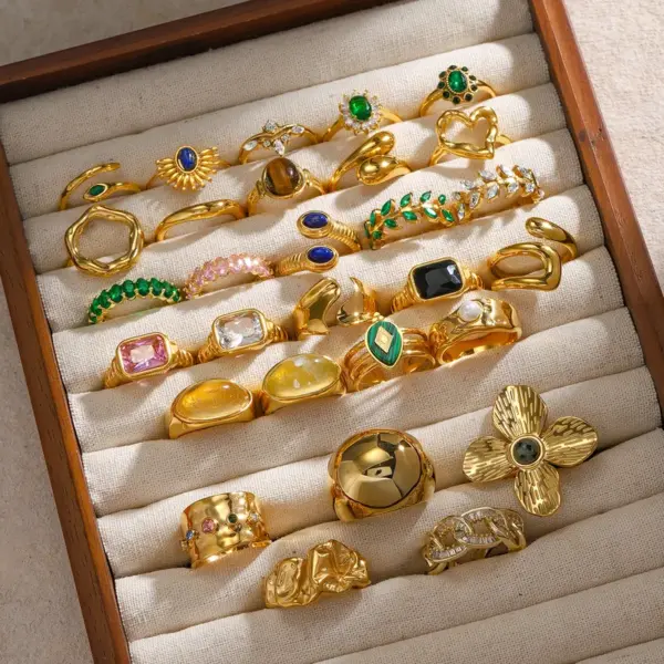 304 Stainless Steel Geometric PVD Coated Artificial Pearls Zircon 18K Real Gold Plated Real Gold Plated IG Style Waterproof Non Tarnish Inlay Open Rings Rings