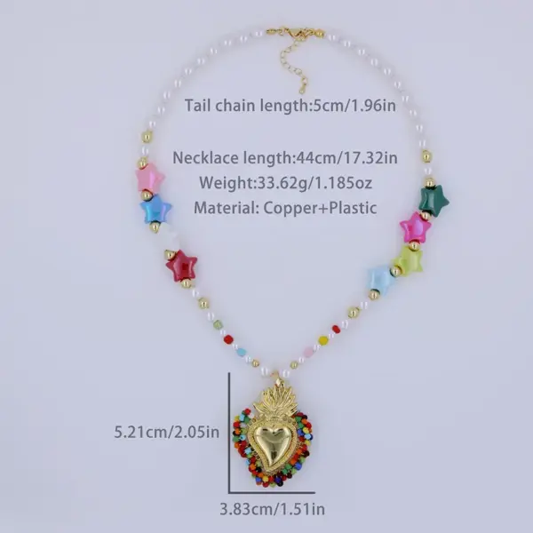 Wholesale Copper 18K Gold Plated Beaded Plating Star Heart Shape Pendant Necklace